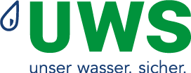 Logo der UWS mit dem Slogan "unser wasser. sicher." in grüner Schrift.
